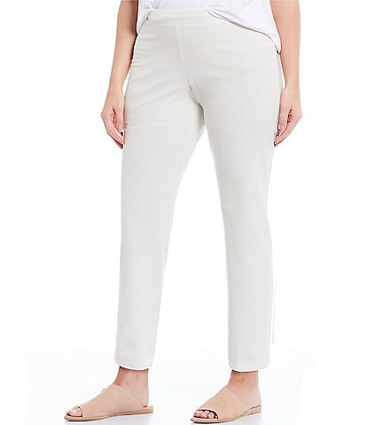 Eileen Fisher Plus Size Washable Stretch Crepe Pull-On Slim Leg Ankle Pants