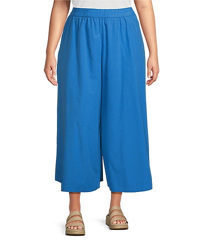 Eileen Fisher Plus Size Washed Organic Cotton Poplin Extra Wide-Leg Coordinating Cropped Pants