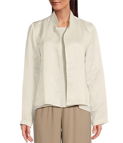 Eileen Fisher Satin Woven Stand Collar Long Sleeve Easy Fit Jacket