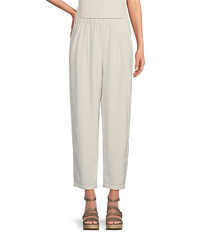 Eileen Fisher Silk Georgette Crepe Pull-on Ankle Length Lantern Pants