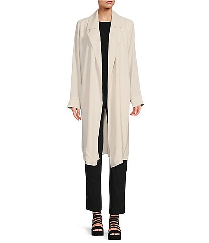 Eileen Fisher Silk Georgette Crepe Notch Collar One Button Front Trench Coat
