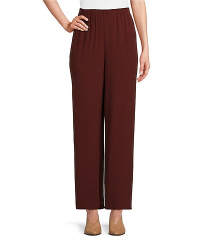 Eileen Fisher Silk Georgette Crepe Wide Leg Pull-On Ankle Pants