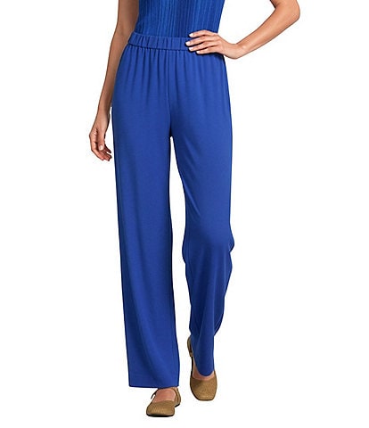 Eileen Fisher Silk Georgette Elastic Waist Wide Ankle Pants