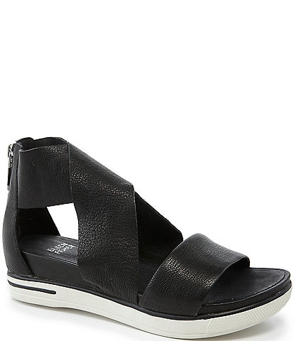 Eileen Fisher Sport Criss Cross Tumbled Leather Banded Platform Sandals