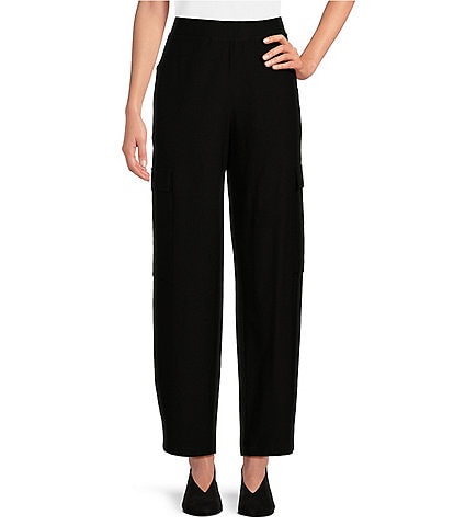 Eileen Fisher Stretch Crepe Stretch Elastic Waist Lantern Ankle Length Wide Cargo Pants