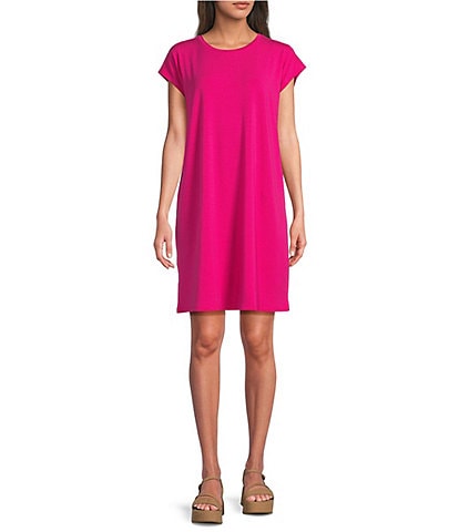 Eileen Fisher Stretch Jersey Knit Crew Neck Cap Sleeve Boxy Dress