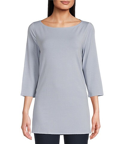 Eileen Fisher Stretch Knit Jersey Boat Neck 3/4 Sleeve Tunic