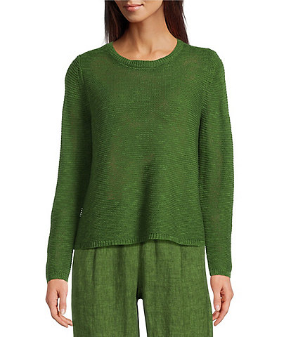 Eileen Fisher Textural Knit Round Neck Long Sleeve Pullover Sweater