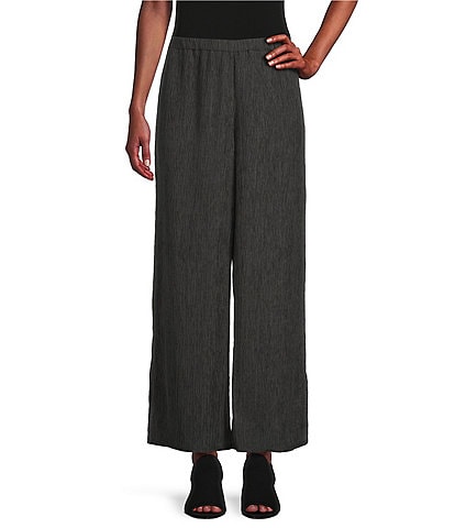 Eileen Fisher Textured Crinkled Plisse Pull-On Wide Leg Side Slit Ankle Pants
