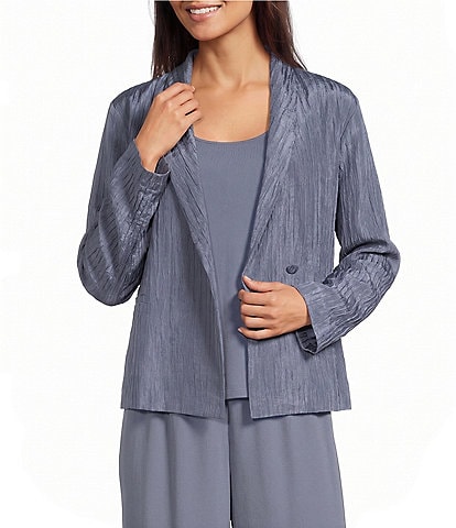 Eileen Fisher Textured Silk Jacquard Shawl Collar Long Sleeve Jacket