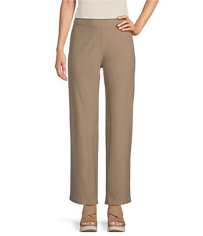 Eileen Fisher Textured Stretch Crepe Straight-Leg Pull-On Ankle Pant