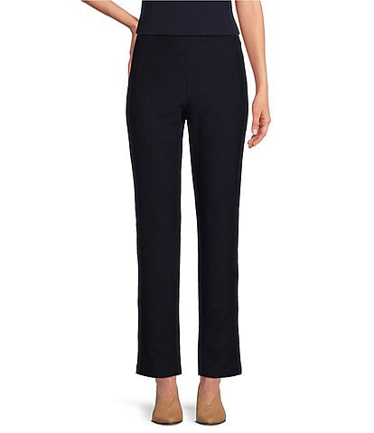 Eileen Fisher Textured Washable Stretch Crepe Slim Pull-On Ankle Pants