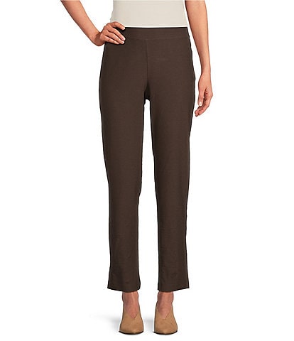 Eileen Fisher Textured Washable Stretch Crepe Slim Pull-On Ankle Pants