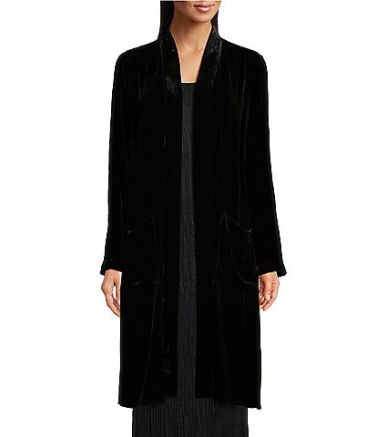 Eileen Fisher Velvet High Collar Long Sleeve Pocketed Jacket
