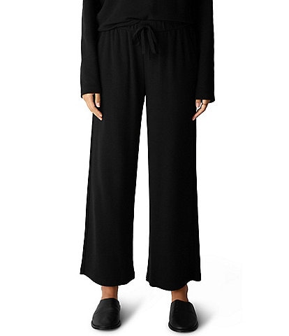 Eileen Fisher Waffle Double-Knit Wide Drawstring Pull-On Ankle Pants