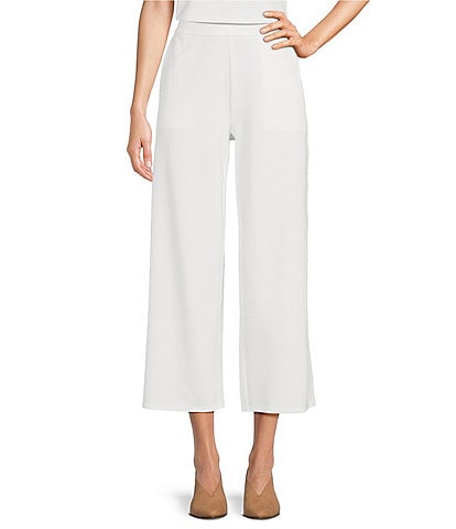 Eileen Fisher Washable Flex Ponte Knit Wide-Leg Pocketed Pull-On Cropped Pants