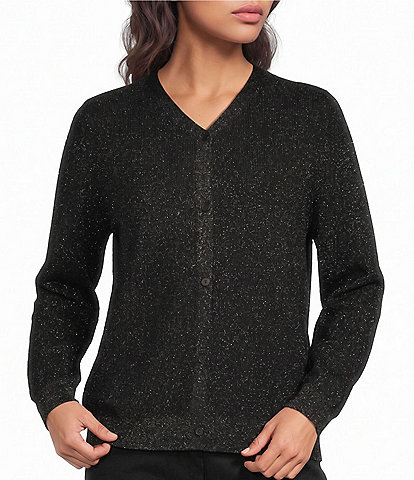 Eileen Fisher Wool Lurex Long Sleeve Button-Front Cardigan