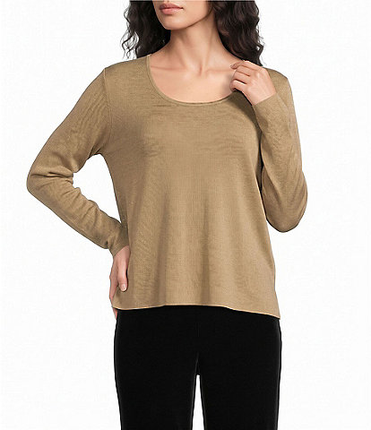 Eileen Fisher Wool Lurex Metallic Scoop Neck Long Sleeve Sweater
