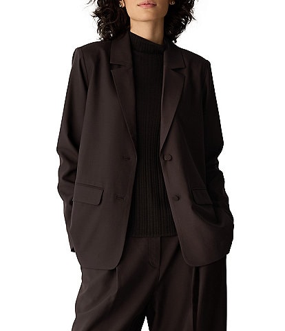 Eileen Fisher Wool Spun Notch Lapel Collar Long Sleeve Two Button-Front Blazer
