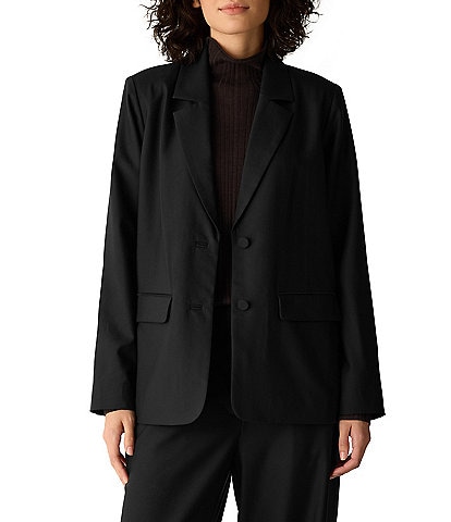 Eileen Fisher Wool Spun Notch Lapel Collar Long Sleeve Two Button-Front Blazer