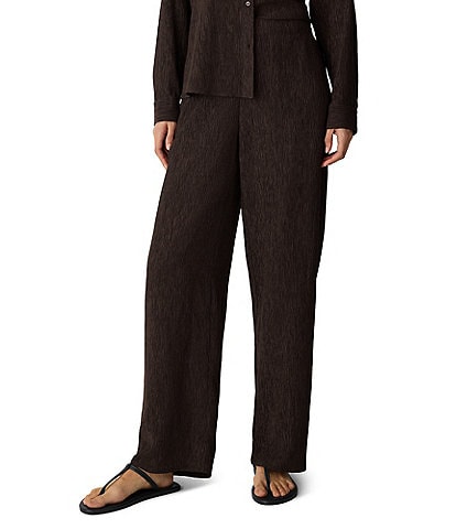 Eileen Fisher Woven Plisse Straight Leg Pull-On Coordinating Pants