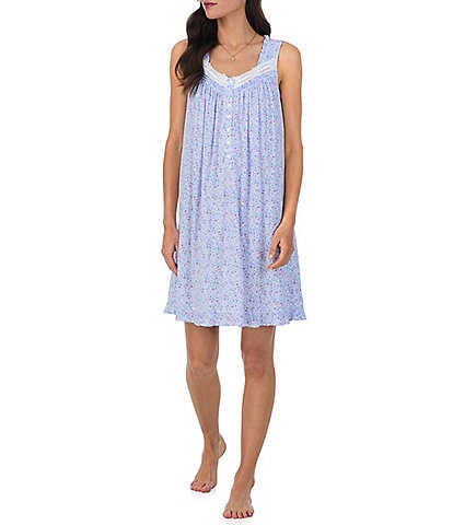 Eileen West Blue Floral Print Sleeveless Jersey Knit Short Chemise