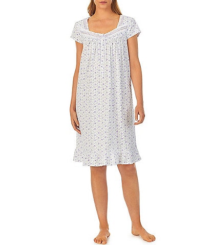Eileen West Cap Sleeve Sweetheart Neck Cotton Jersey Knit Floral Nightgown