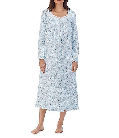 Eileen West Ditsy Floral Cotton Jersey Long Sleeve Long Nightgown