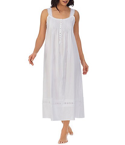 Eileen West Dobby Striped Textured Woven Round Neck Sleeveless Ballet Cotton Nightgown