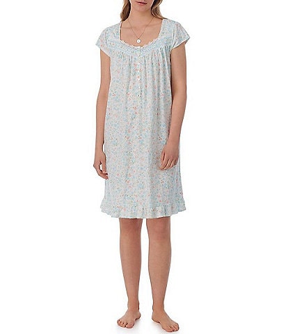 Eileen West Floral Cap Sleeve Cotton Knit Short Nightgown