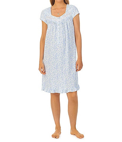 Eileen West Floral Cotton Jersey Cap Sleeve Sweetheart Neck Short Nightgown