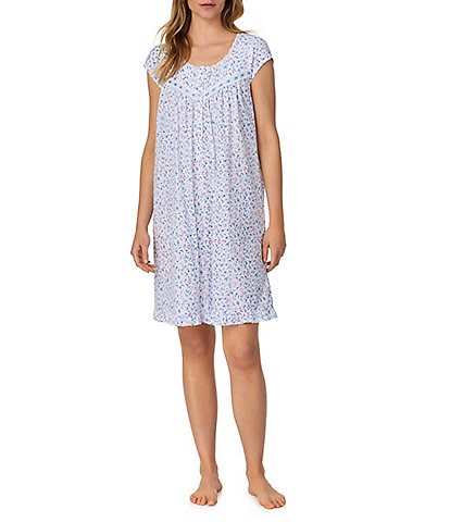 Eileen West Floral Print Cap Sleeve Scoop Neck Jersey Knit Nightgown