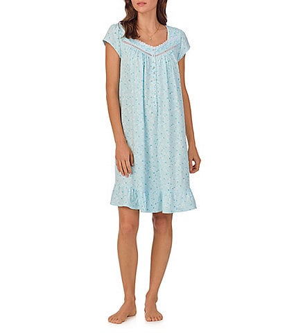 Eileen West Floral Print Cap Sleeve Sweetheart Neck Cotton Knit Short Nightgown