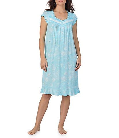 Eileen West Floral Print Cap Sleeve Sweetheart Neck Jersey Knit Nightgown