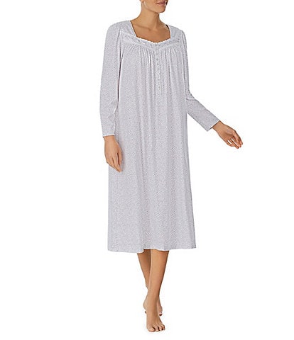 Eileen West Floral Print Long Sleeve Sweetheart Neck Jersey Knit Nightgown