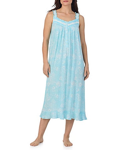 Eileen West Floral Print Sleeveless Sweetheart Neck Jersey Knit Ballet Nightgown
