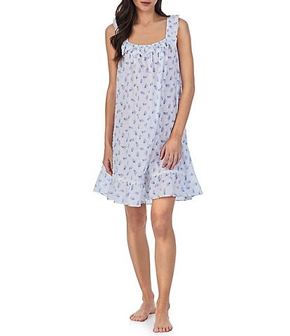 Eileen West Solid Swiss Dot Sleeveless Square Neck Ballet Nightgown