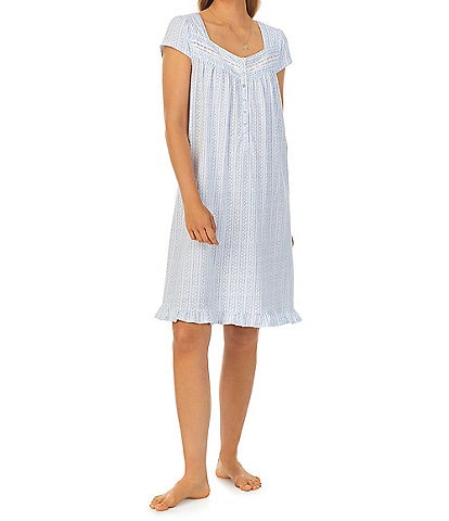 Eileen West Floral Striped Cotton Jersey Cap Sleeve Sweetheart Neck Short Nightgown