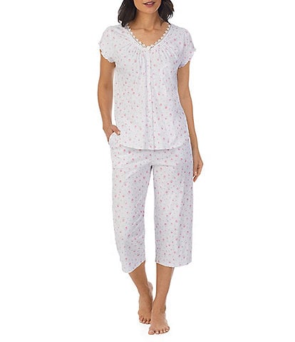 Eileen West Knit Floral Print Cap Sleeve V-Neck Capri Pant Pajama Set