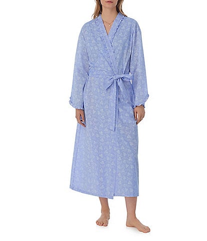 Eileen West Long Sleeve Floral Cotton Chambray Ballet Robe