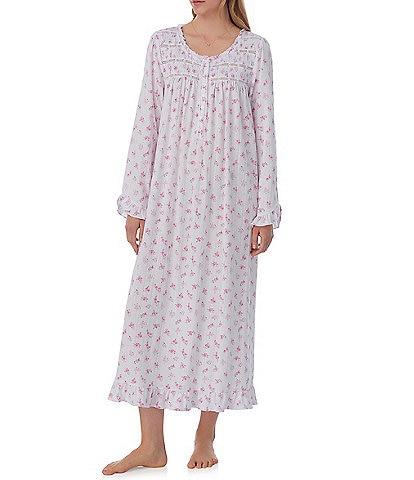 Eileen West Long Sleeve Scoop Neck Pointelle Knit Ballet Nightgown