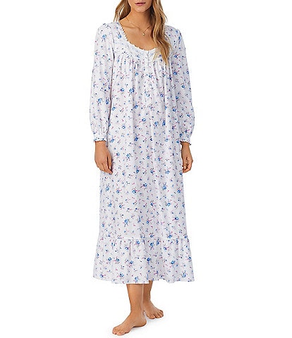 Eileen West Long Sleeve Sweetheart Neck Floral Print Flannel Ballet Nightgown