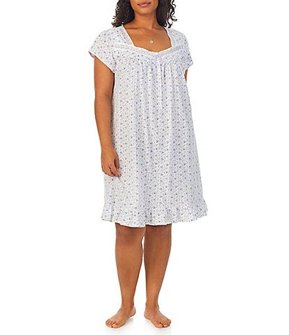 Eileen West Plus Size Cap Sleeve Sweetheart Neck Cotton Jersey Knit Floral Nightgown