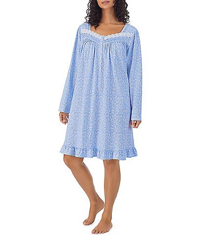 Eileen West Plus Size Cotton Jersey Sweetheart Neck Long Sleeve Short Nightgown