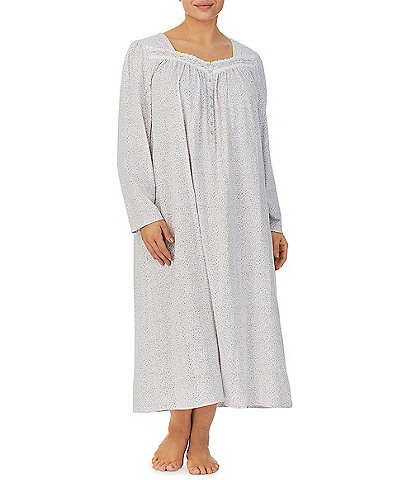 Eileen West Plus Size Floral Print Long Sleeve Sweetheart Neck Jersey Knit Cotton Nightgown