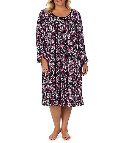 Eileen West Plus Size Floral Print Long Sleeve Waltz Nightgown