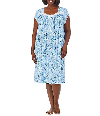 Eileen West Plus Size Floral Print Short Sleeve Sweetheart Neck Jersey Knit Nightgown