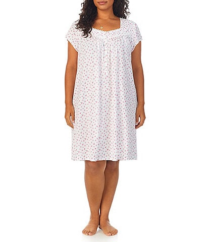Eileen West Plus Size Rose Cotton Jersey Sweetheart Neck Short Nightgown