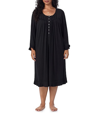 Eileen West Plus Size Round Neck Long Sleeve Waltz Nightgown