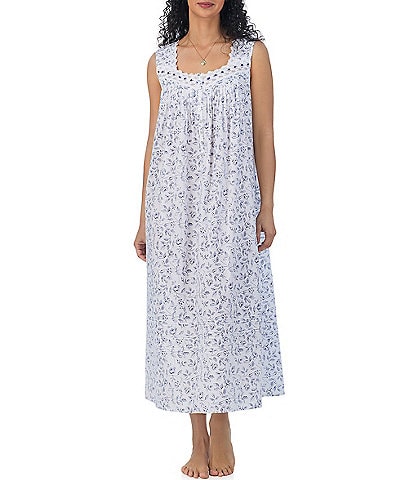 Eileen West Plus Size Sleeveless Sweetheart Neck Woven Floral Print Ballet Nightgown